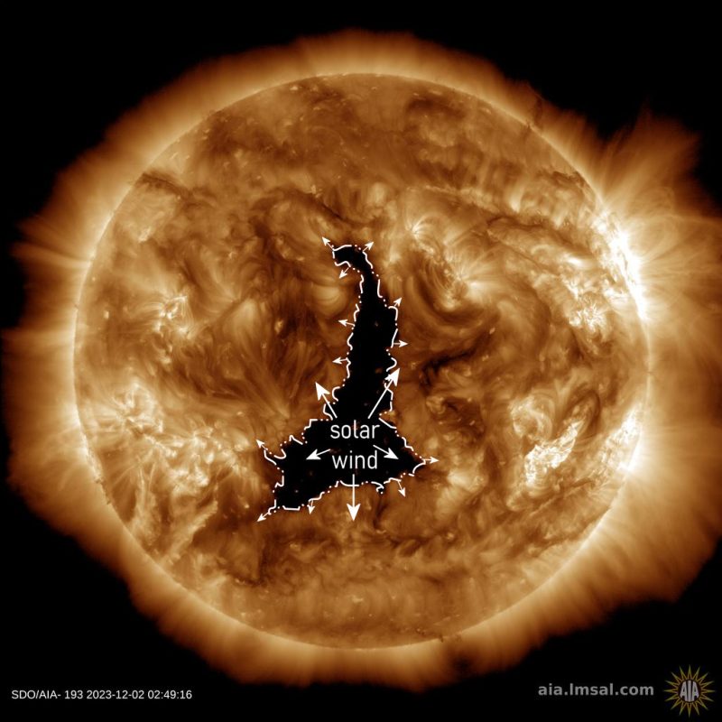 an image of the sun showing a coronal hole facing the earth